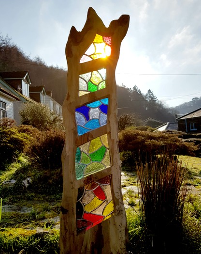  Stained Glass and Wood Sculpture