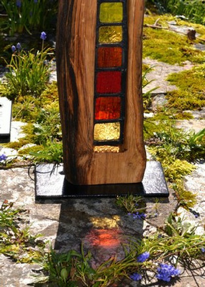 Stained Glass Lead & Wood Art Sculpture