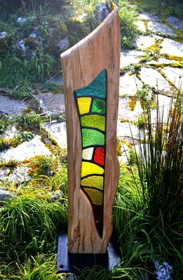 Grattacielo Stained Glass and Wood Sculpture