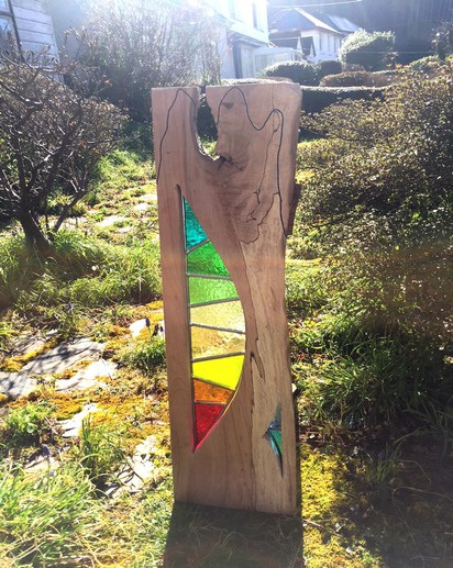 Scalaria Stained Glass and Wood Sculpture